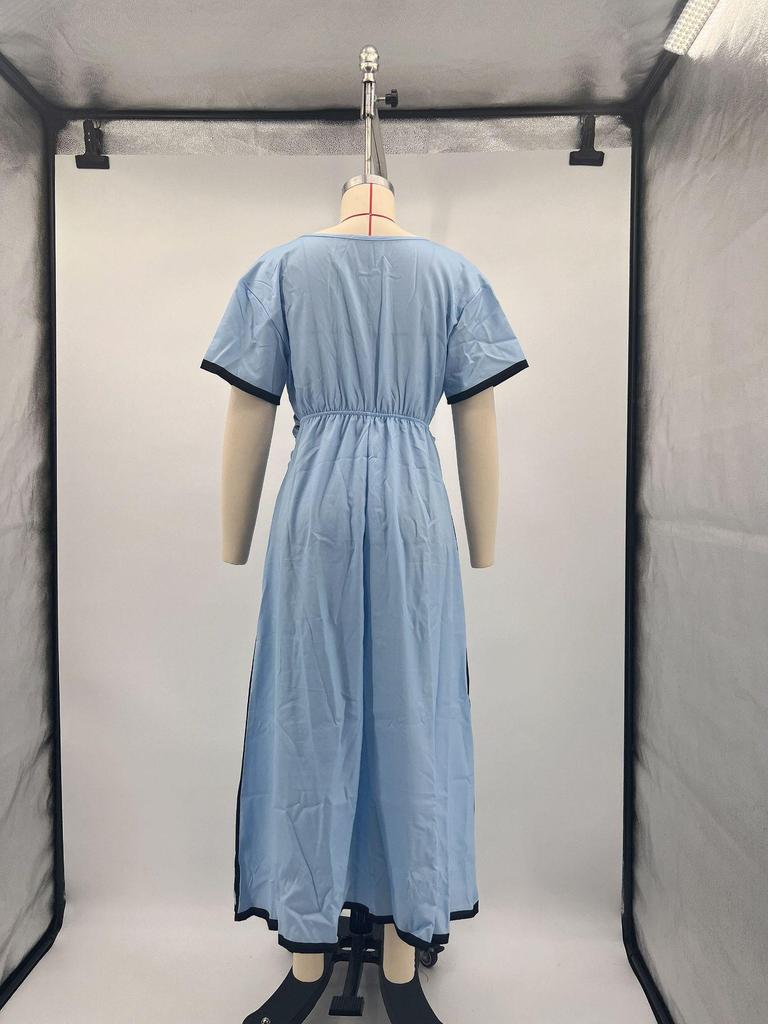 European & American V-Neck Ruffle Swing Dress - Women's Short Sleeve Summer