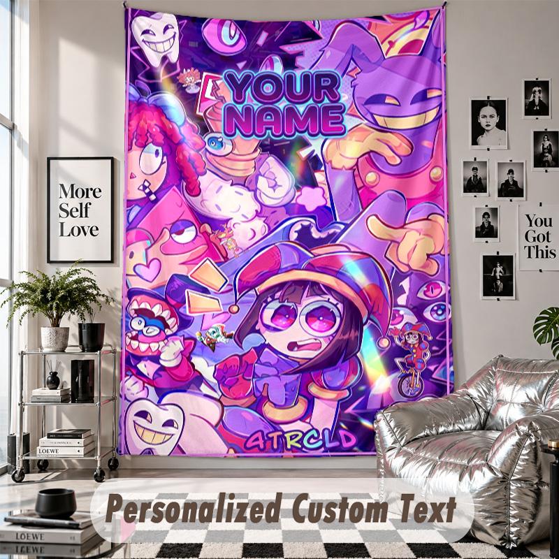 Wall Hanging Tapestry With Custom Name & Text, The Amazing Digital Circus Decorative Tapestry For Bedroom