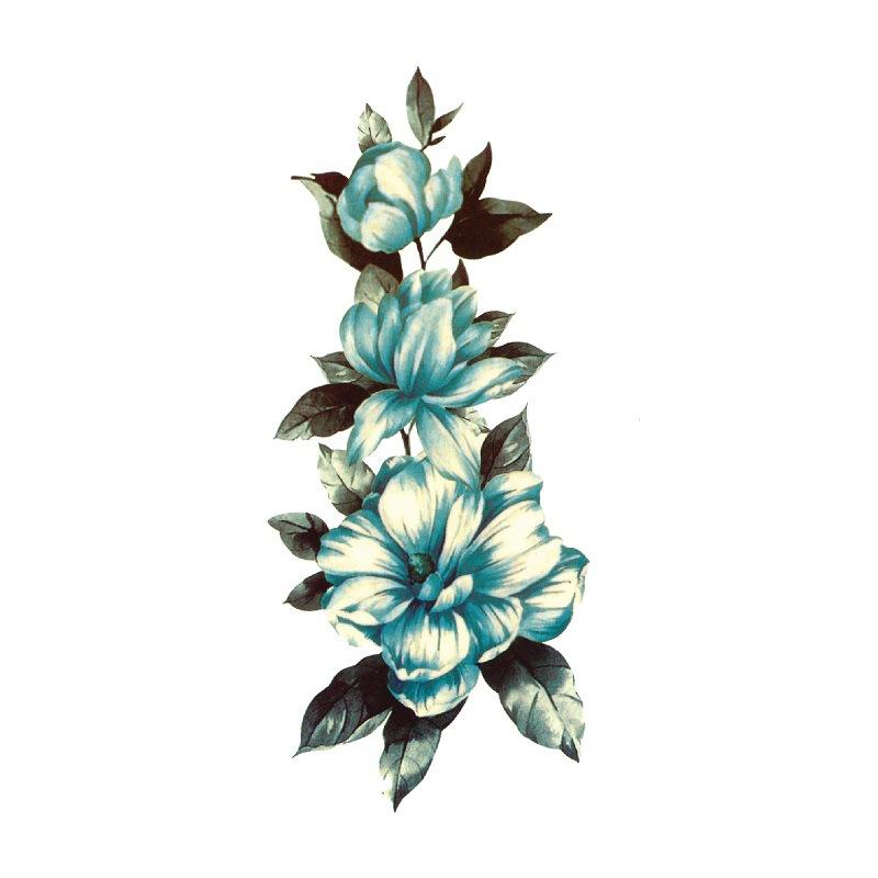 Adesivo de tatuagem de flor de rosa azul, flor de ameixa, padrão grande, capa de braço, adesivo de tatuagem à prova d'água, amostra de tatuagem