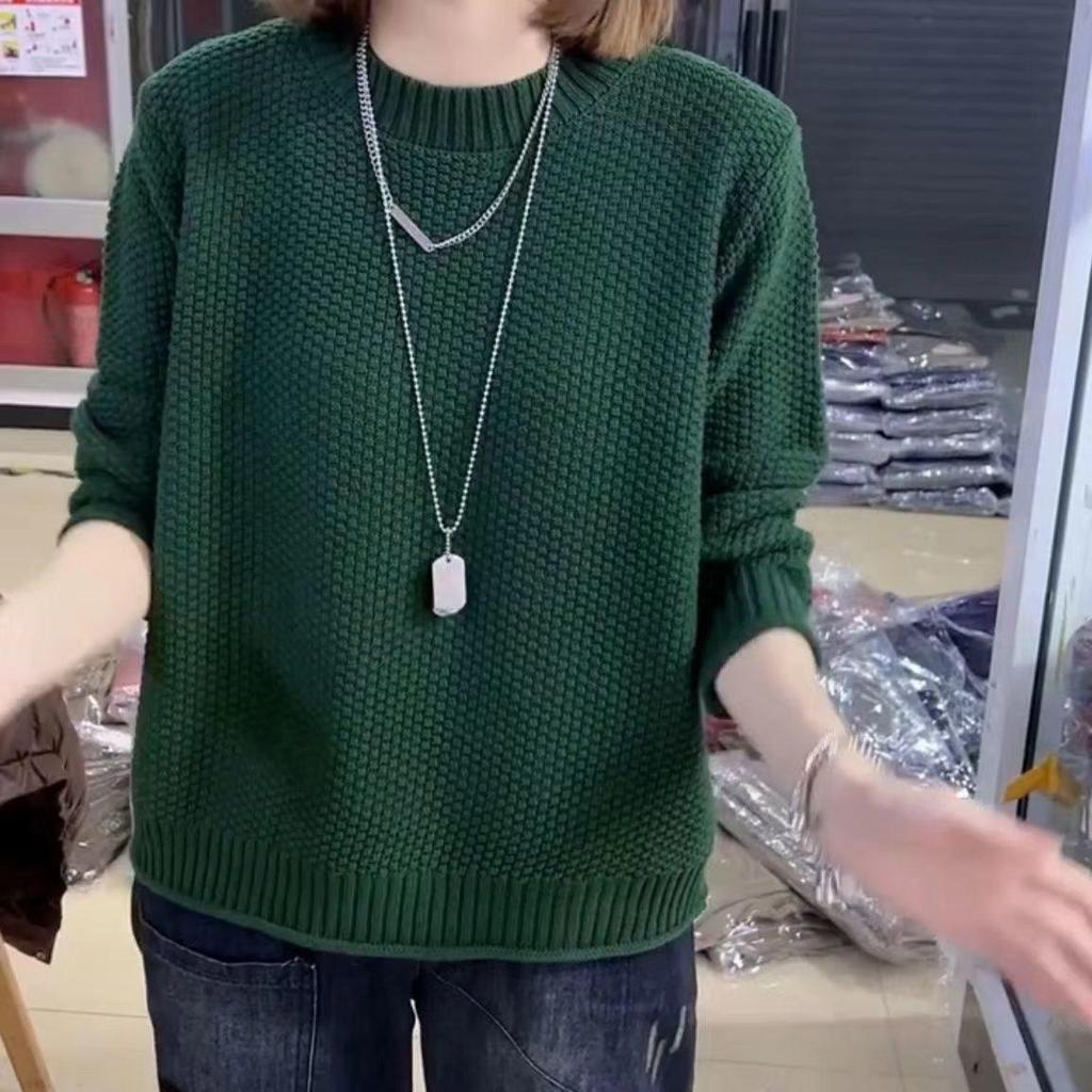 Women's Spring Loose Knit Pullover Sweater: High-End Round Neck, Slim Fit, Lazy Style