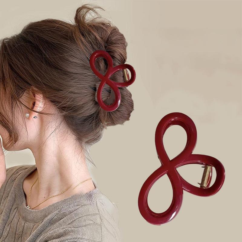 Women Large Dark Red Color Hair Claws Barrettes Hairpins Plastic Ponytail Hair Clips Girls Senior Hair Shark Clip Accessories
