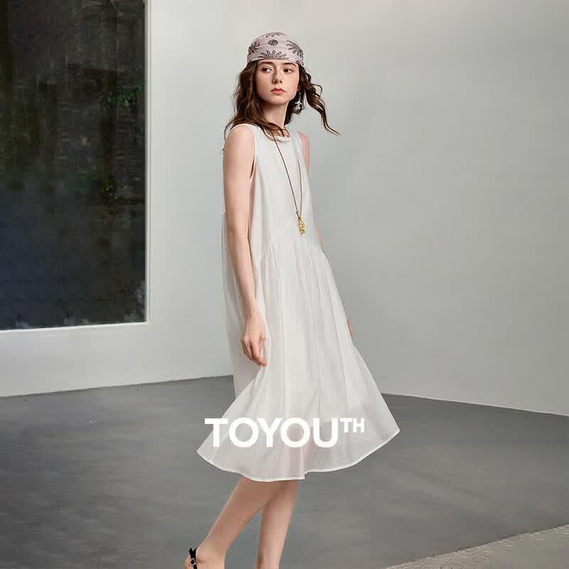 Women s Tencel Acetate Irregular Ruched A-Line Sleeveless Dress L