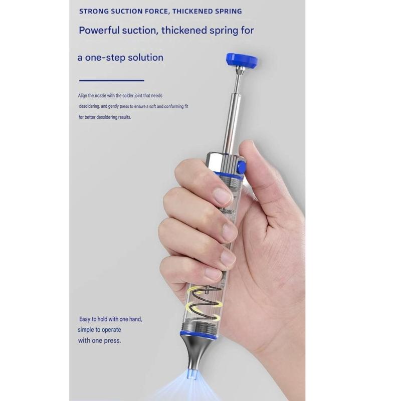 Solder Sucker Tool with Aluminum Body Spring Plunger and One Hand Release for Circuit Board Desoldering Electronics Repair and DIY Solder Work