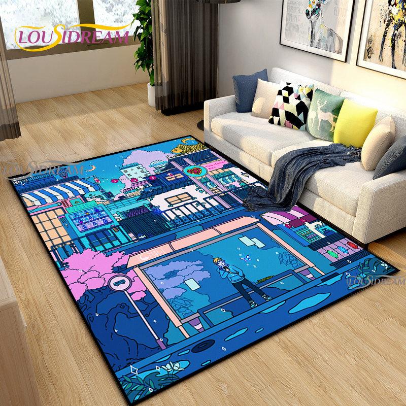 Japanese Anime Night Scene Rugs Child Game Floor Mat Alfombra Cartoon Carpets Modern Home Living Room Decor Washable Floor Rug