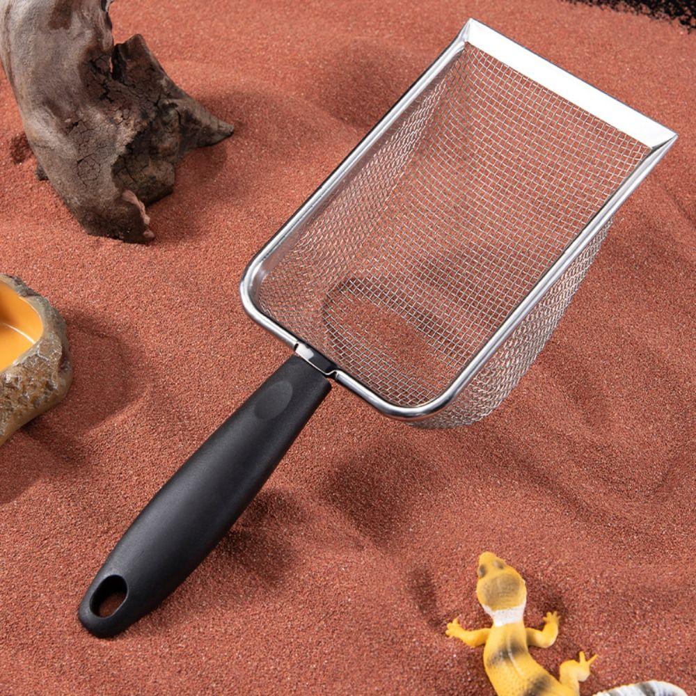 Stainless Steel Reptile Sand Shovel Comfortable Grip Substrate Cleaner Scoop Bearded Dragon Cage