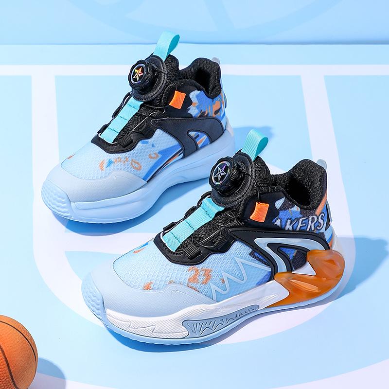 Children's basketball shoes mesh breathable boys' shoes middle older boys boys rubbing sound button basketball shoes running shoes