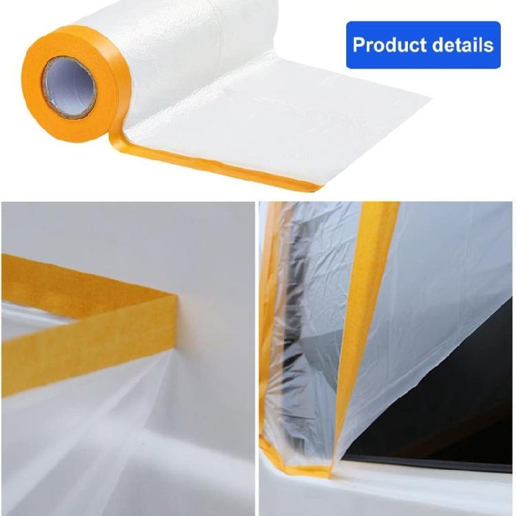 2Rolls Pre-Taped Masking Film,Tape and Drape,Automotive Painters Masking Tape Film,Plastic Sheeting Cover for Appliance