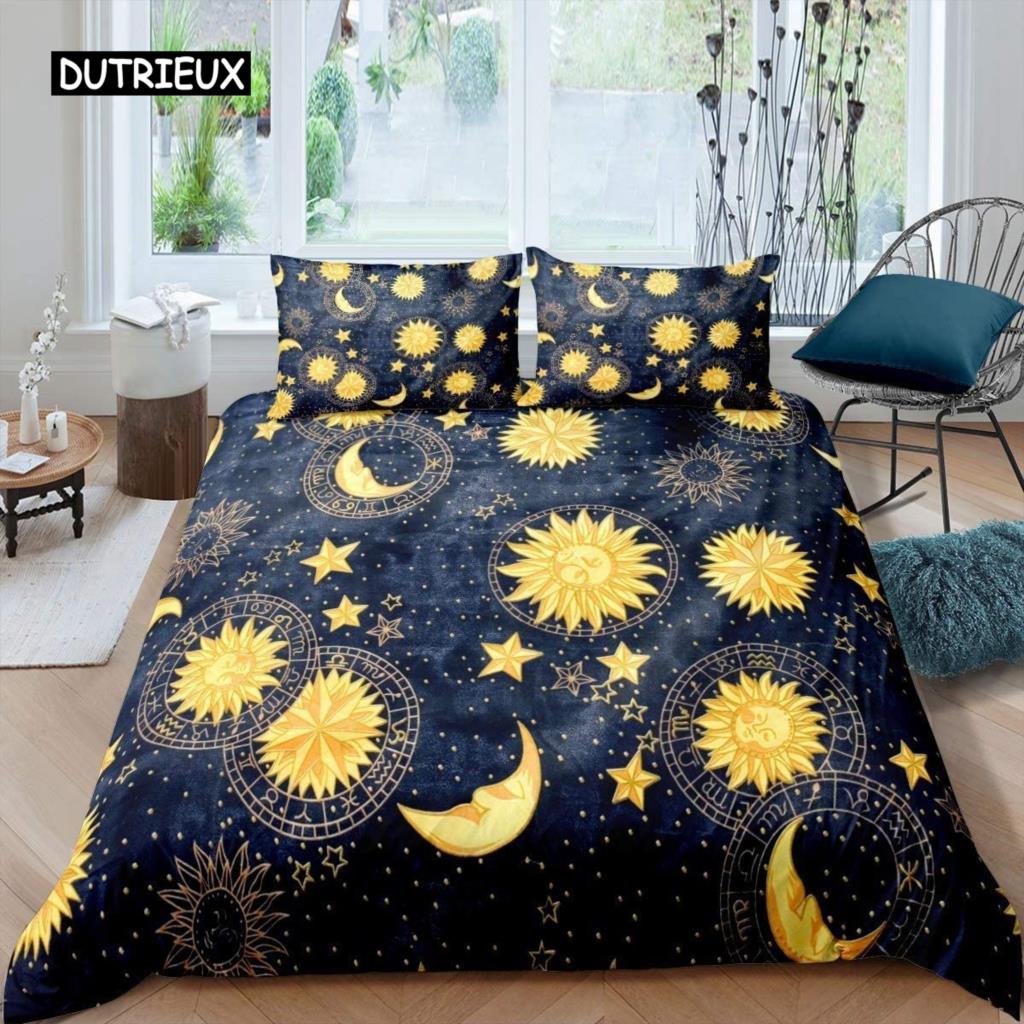 Mandala Duvet Cover Yellow Sun Moon Bohemian Exotic Twin Bedding Set Bedclothes for Teen Polyester Double Queen King Quilt Cover