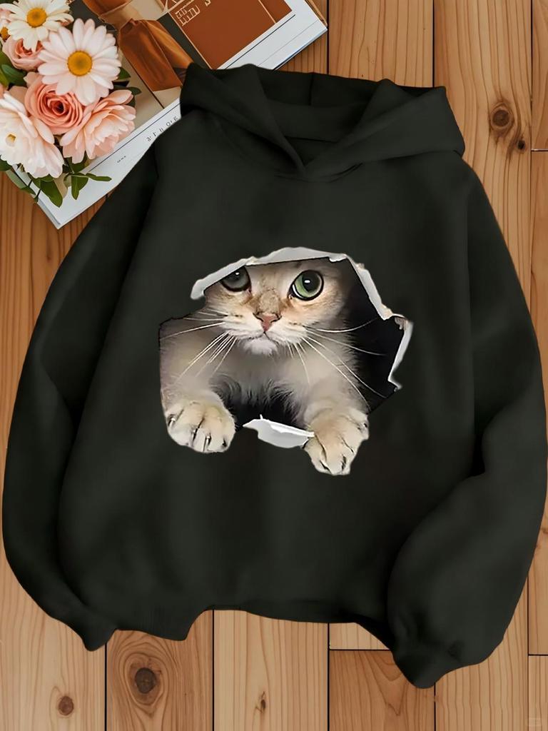 3D Torn Paper Cat Print Kids Hoodie Boys Girls Long Sleeve Pullover Cute Animal Casual Sweatshirt