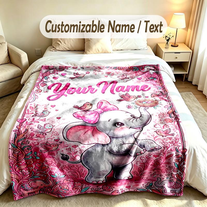 Elefanten-Thema Weiche Decke Personalisierter Benutzerdefinierter Name Textdruck Warme Decke Zuhause Sofa Schlafzimmer Dekoration