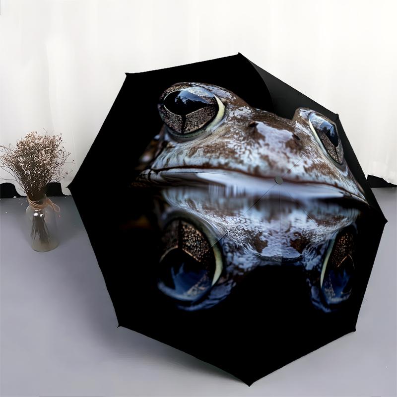 Frog pattern, automatic folding umbrella, portable and foldable design, 8 ribs, a Christmas or birthday gift.