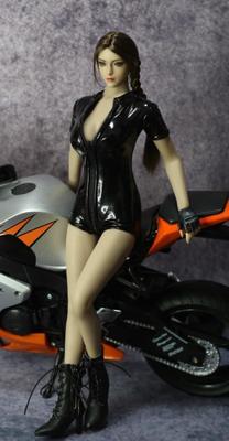 Scale Action Figure Compatible with TBLeague DMTOYS Beautiful Female Sexy Black Short Sleeve Top with Open Bodycon Jumpsuit and Shoes Not