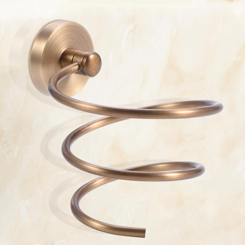 

Antique Wall Mount Solid Brass Hair Dryer Holder Storage Rack Bathroom Organizer Shelf