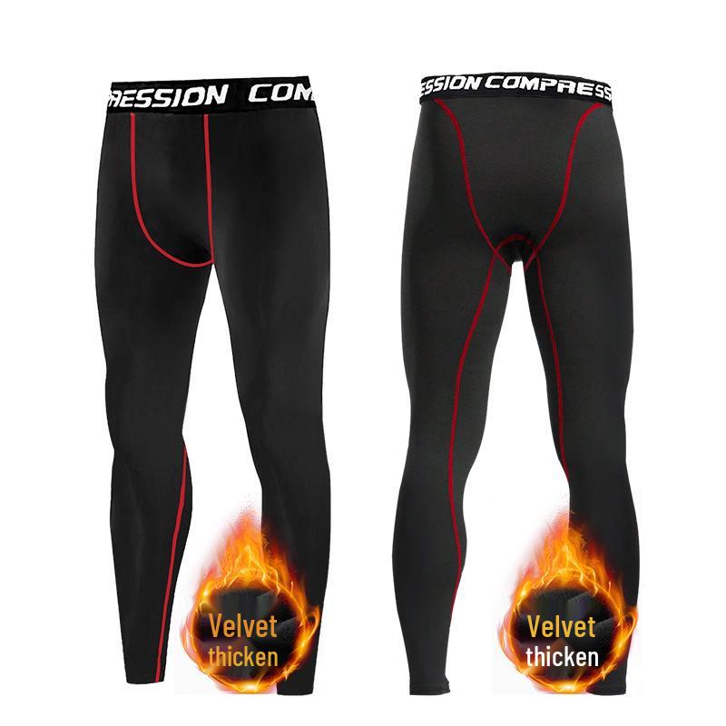 Men's Fleece-Lined Sports Base Layer Pants for Running, Autumn Home Wear, with Lettered Waistband