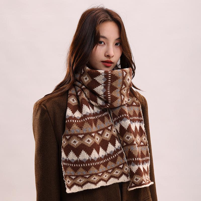 Women's Korean Style Autumn/Winter Jacquard Scarf & Hat Set – Versatile Shawl and Neck Warmer for Couples and Students