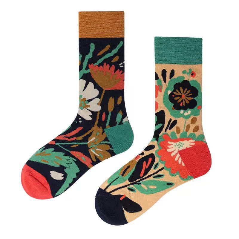 Original Design AB Mandarin Duck Asymmetric Socks Ins Street Cartoon Creative Animal and Plant Fruit Fashion Sports Cotton Socks