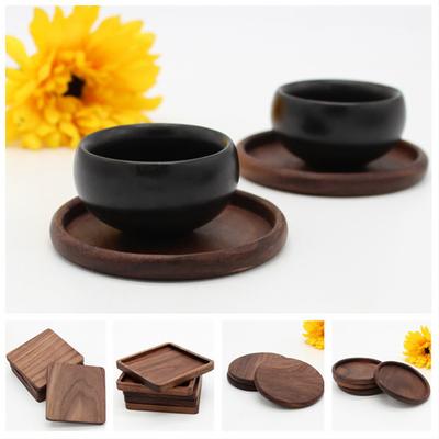Round Square Cup Coaster Black Walnut Wood Insulation Dining Table Mug