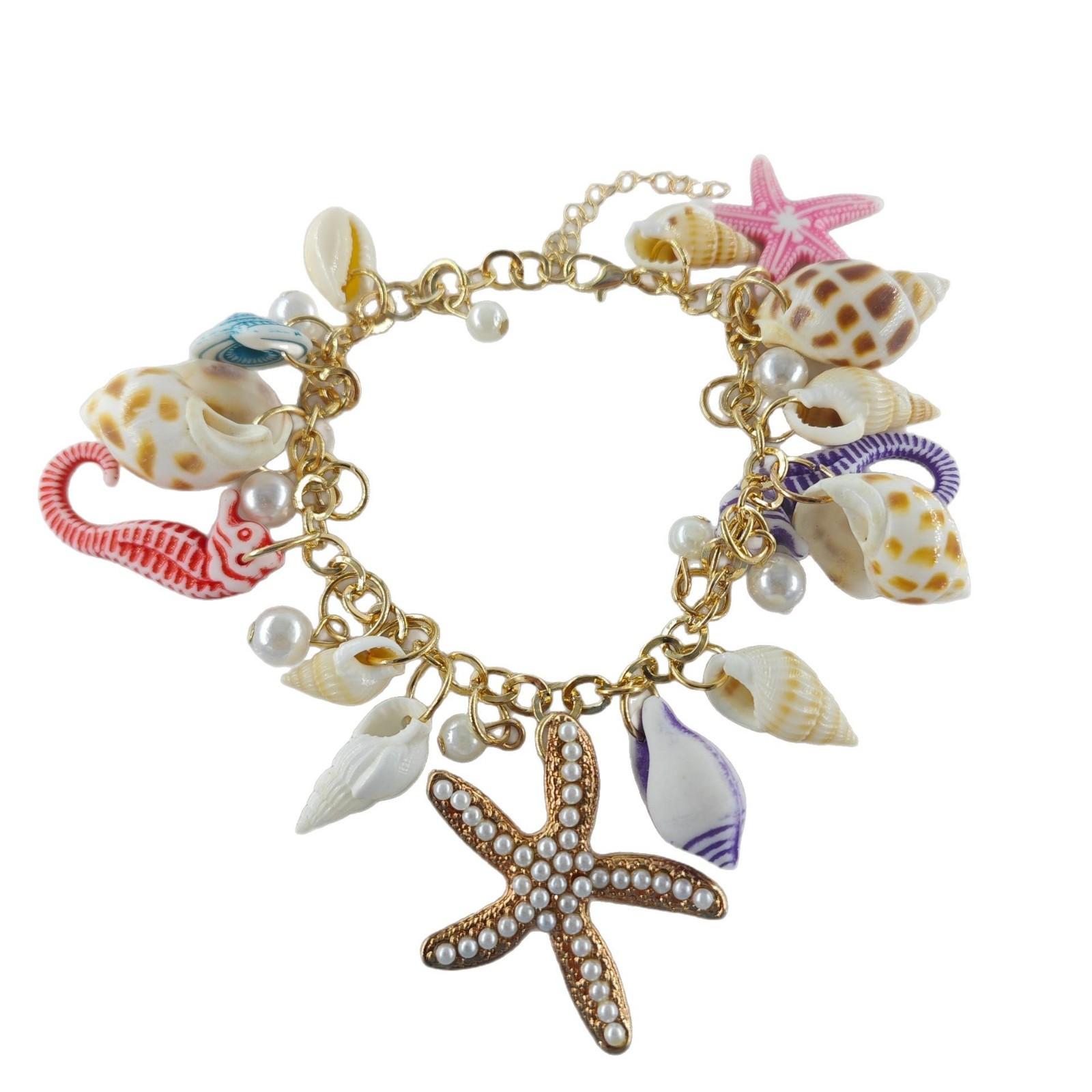 

Корейский индивидуальный дизайн модный браслет модный браслет прилив океан богемный стиль браслет звезда ракушка жемчуг браслет 22cm золотой мака