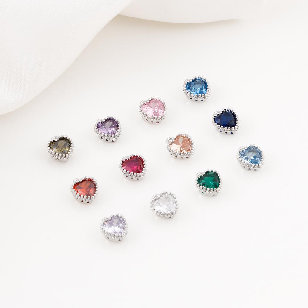2PCs Birthstone Charms Heart Rhinestone Pendants For Necklace Bracelet Jewelry Making Diy Findings 8x6.5mm