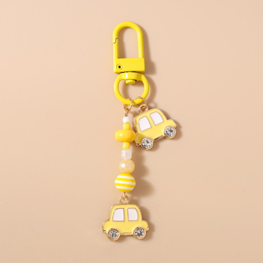 Cute Enamel Car Keychain Women Girls Beaded Key Ring Pendants for Handbag Decor DIY Key Chain Kid's Jewelry Gifts