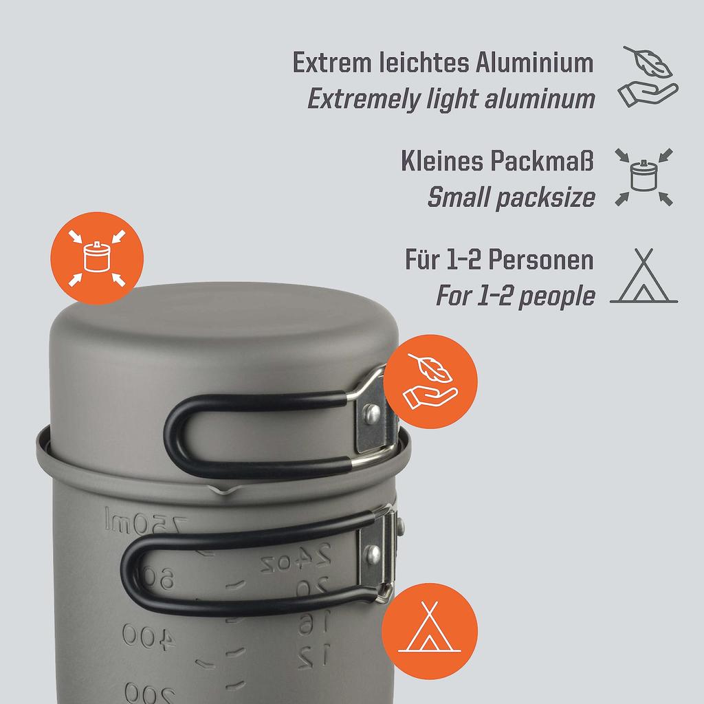 Esbit Aluminum Cookware Pot, 1000ml, Gray, ESPT1000HA, for Camping and Outdoor Use