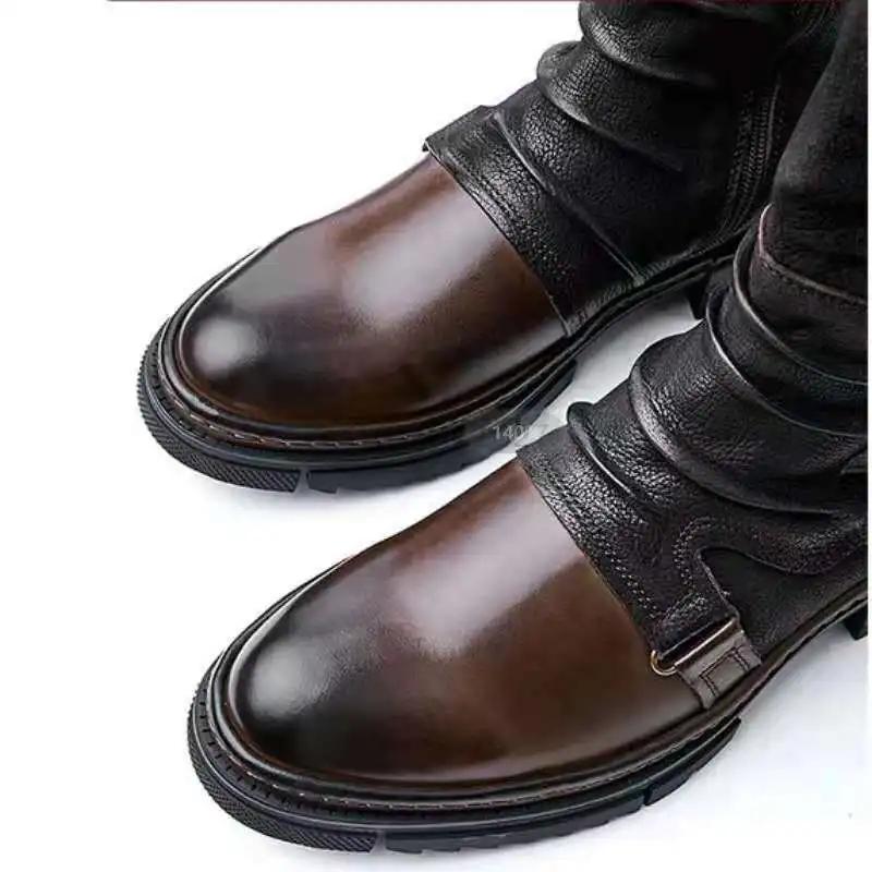 Men'S Boots  Spring And Autumn Mid Length Boots Casual Men'S Boots Black Brown Size 38-48