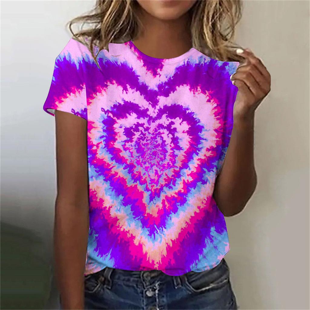 Summer Round Neck 3D Print Top Fashionable Casual Colorful Short Sleeved Women's T-shirts