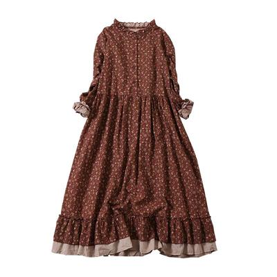 Mori menina outono primavera feminino solto vestido longo gola babados floral cottagecore vestido vintage algodão babados elegante vestido chique
