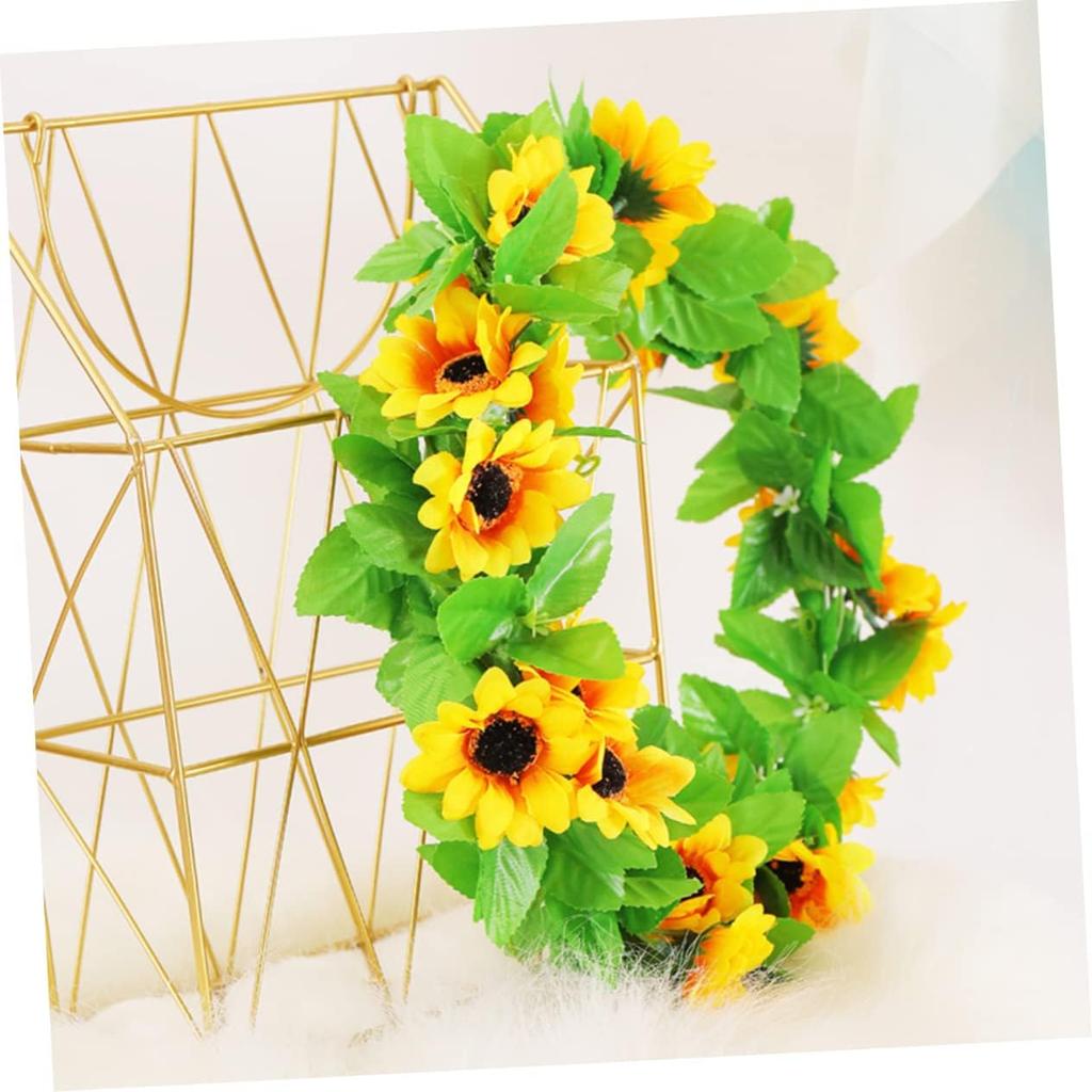Künstliche Sonnenblumen-Girlande Seiden-Sonnenblumen-Ranke Gelbe Blume Grüne Blätter Außenbereich Fake Hängepflanzen