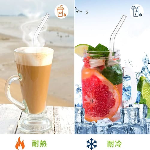 Set of 4 Glass Straws, Heat-Resistant, Washable, Reusable, Non-Toxic, Eco-Friendly, with Cleaning Brush