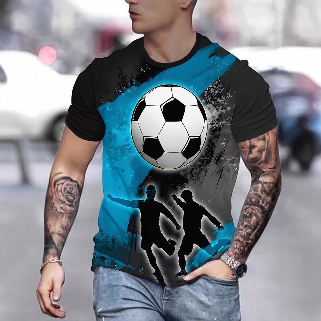 Sommer Rundhals 3D Fußballmuster Druck Top Modische Lässige Kurzarm Herren T-Shirts