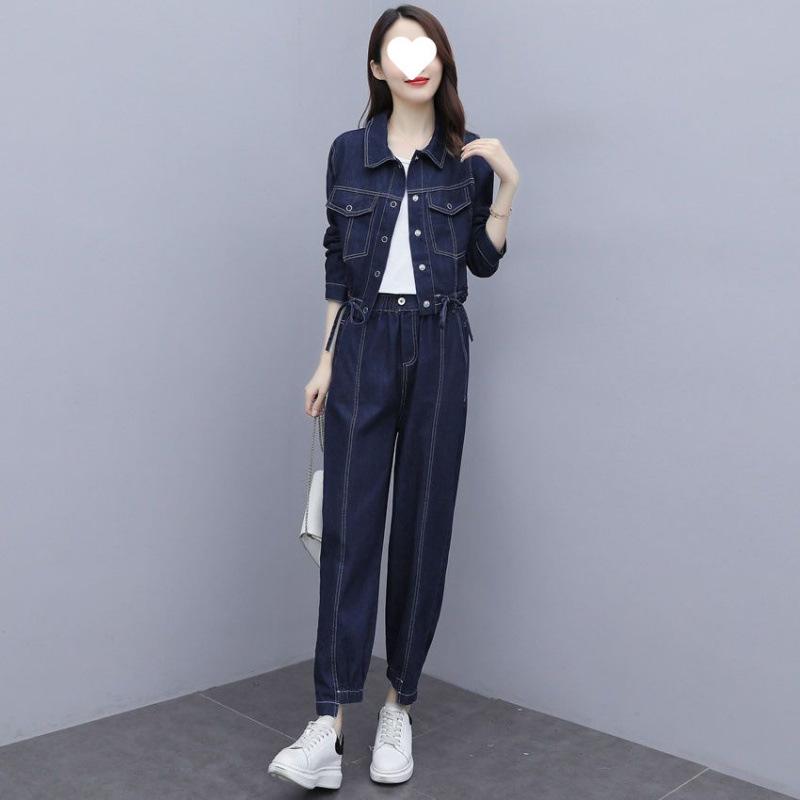 Retro Denimdrakt Dame Vår og Høst Casual Motejakke Temperament Todelt Draktssett