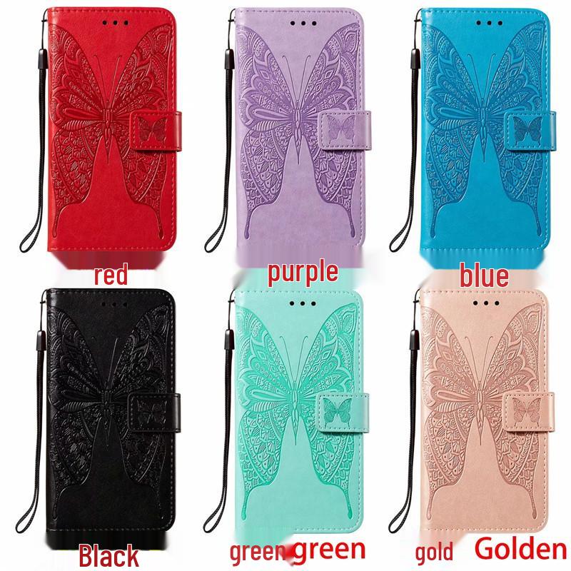 Magnetische Schmetterlings-Prägung Leder Klapphülle für iPhone 12/13