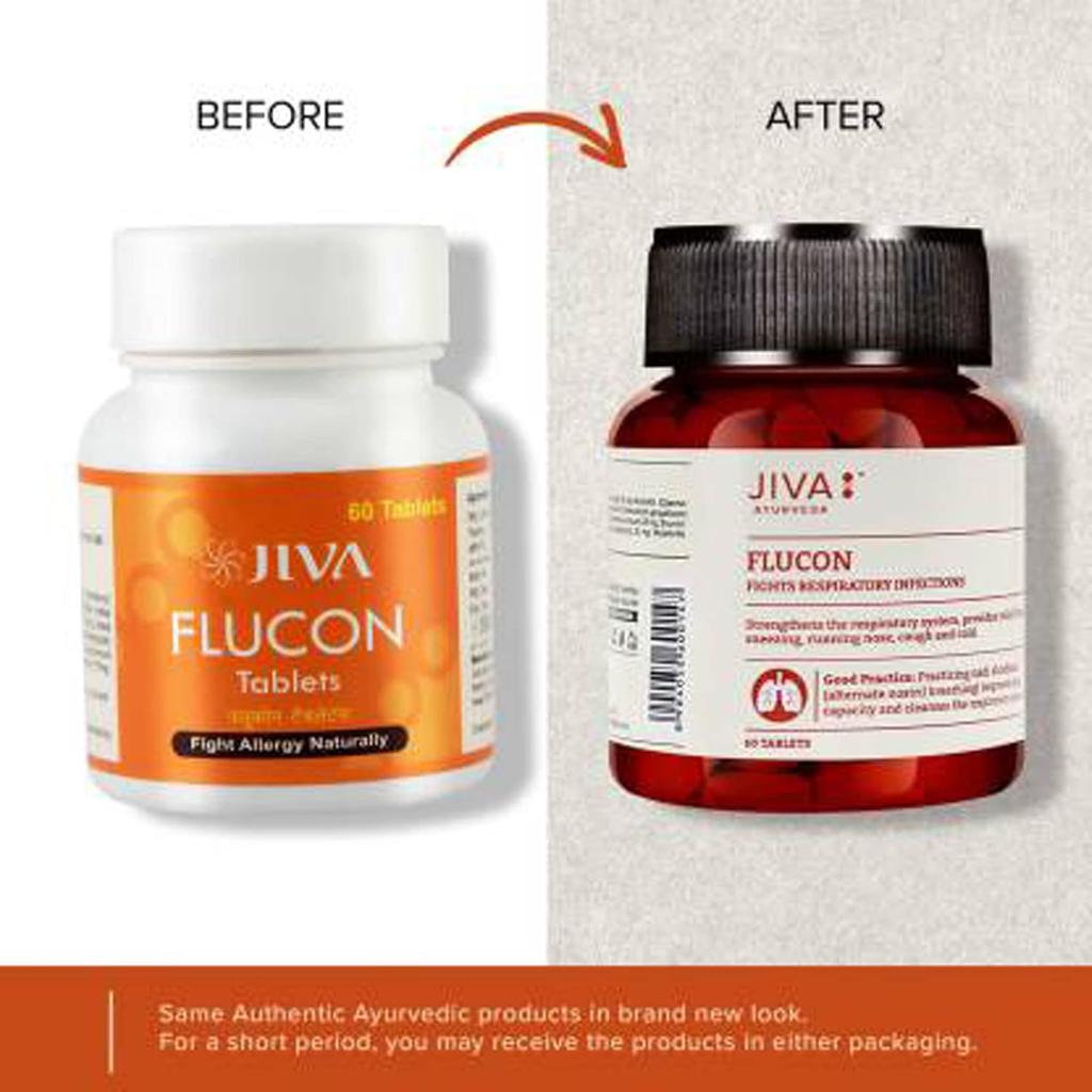Jiva Flucon Comprimido 500mg 60 Comprimidos (Pacote de 3) para Suporte Respiratório, Reforço da Imunidade, Alívio da Tosse e Resfriado