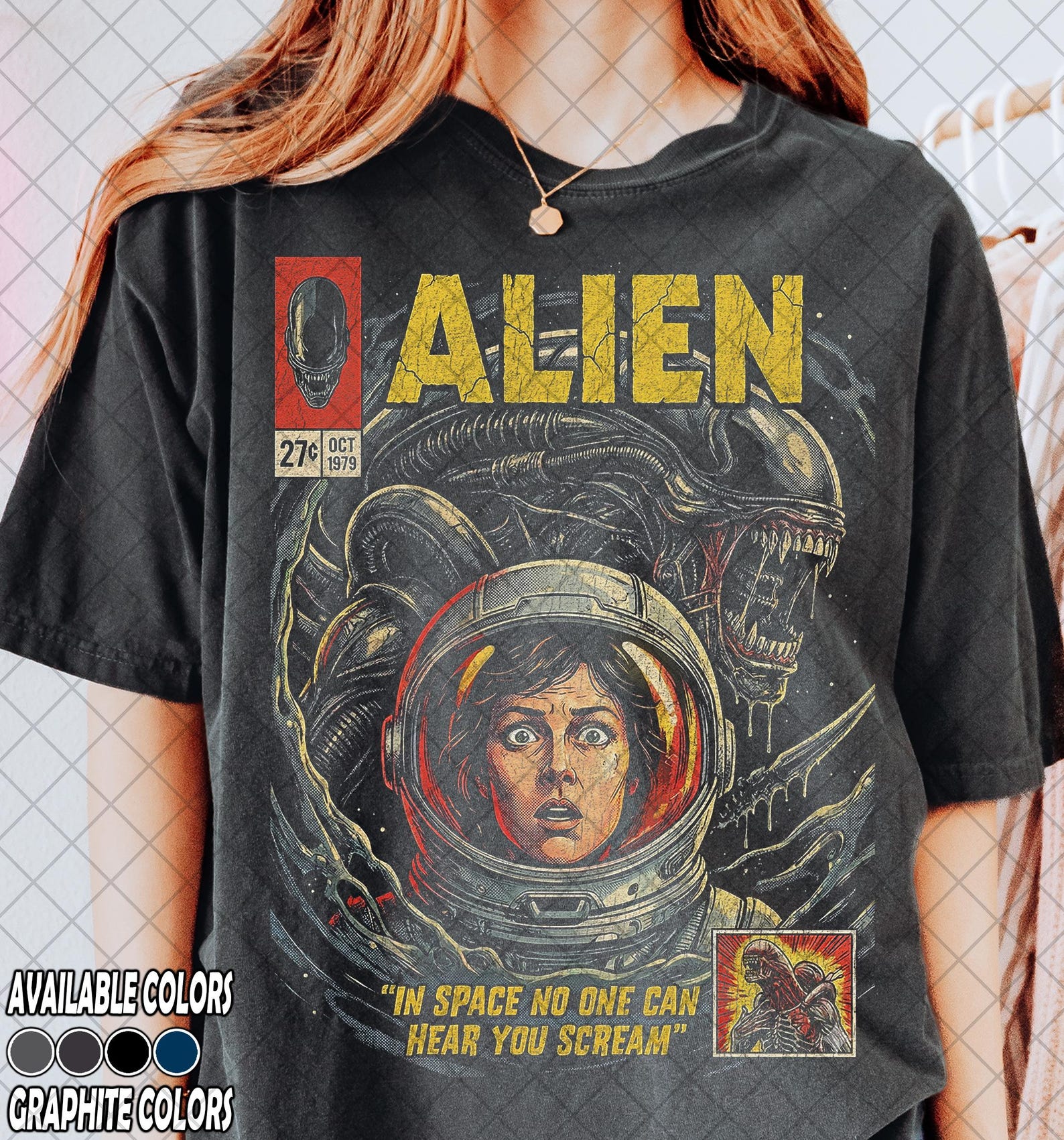 Retro 90 s Comfort Colors Alien Movie 1979 Comic T-Shirt, Alien Vintage T-Shirt, Gift For Women and Man Unisex T-Shir M