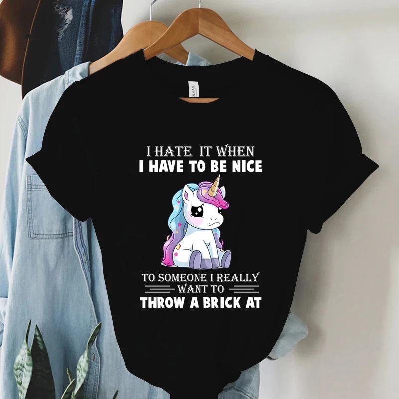 Cute Unicorn Graphic T Shirts Vintage Casual Tees New Fashion Harajuku Womens Clothing Y2k Grunge Tops Ladies Korean Tshirt