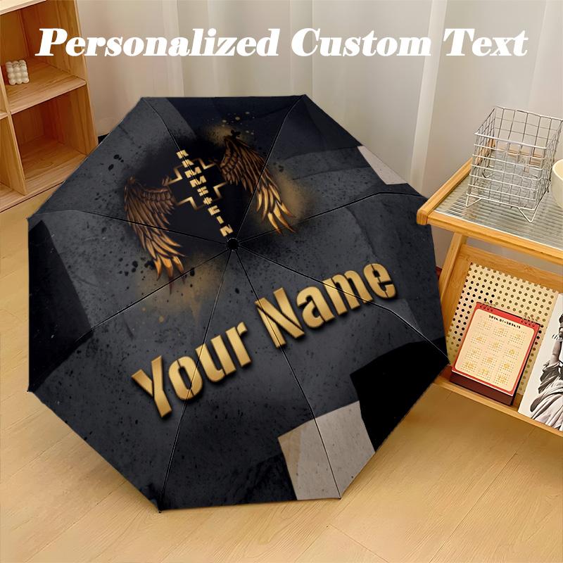 Rammstein Automatic 8‑ribs Umbrella, Custom Name Text Personalized Folding Umbrella Rain Sun Gift