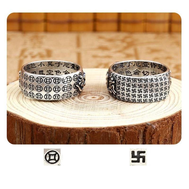 Personality Retro Silver Plated Six Word Truth Ring Gold for Toad Stamper Heart Sutra Ring Men Women Wealth Lucky Jewelr
