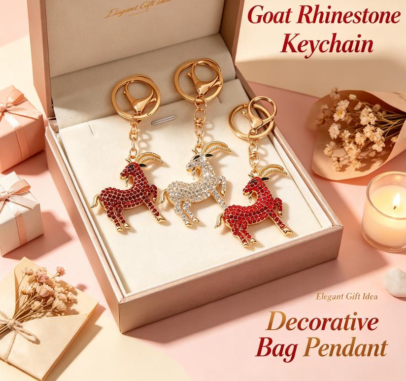 Cute Lifelike Goat Metal Keychain Sparkling Rhinestone Decor Stylish Bag Charm for Teen Girls Birthday Small Gift