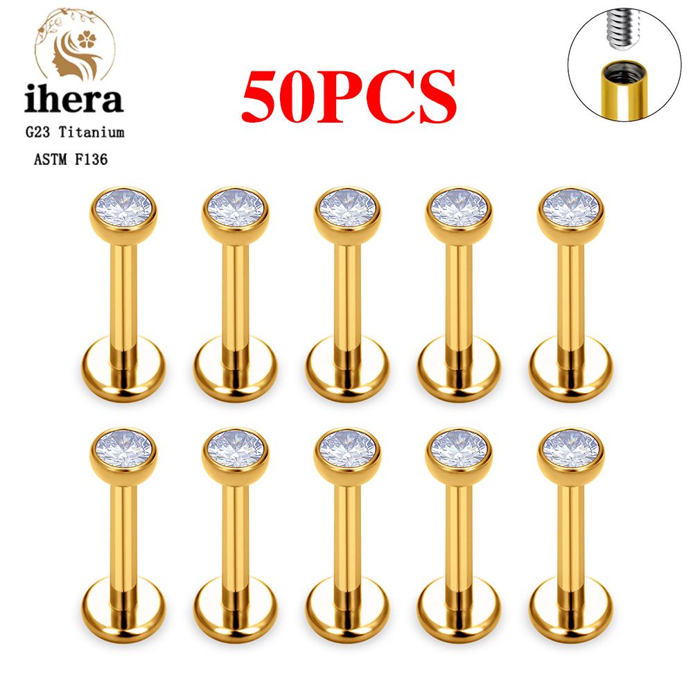 10/50PCS G23 Titanium Piercing Labret Lip Studs 16G CZ Internally Threaded Stud Earring Lip Ring Tragus Cartilage Helix Jewelry