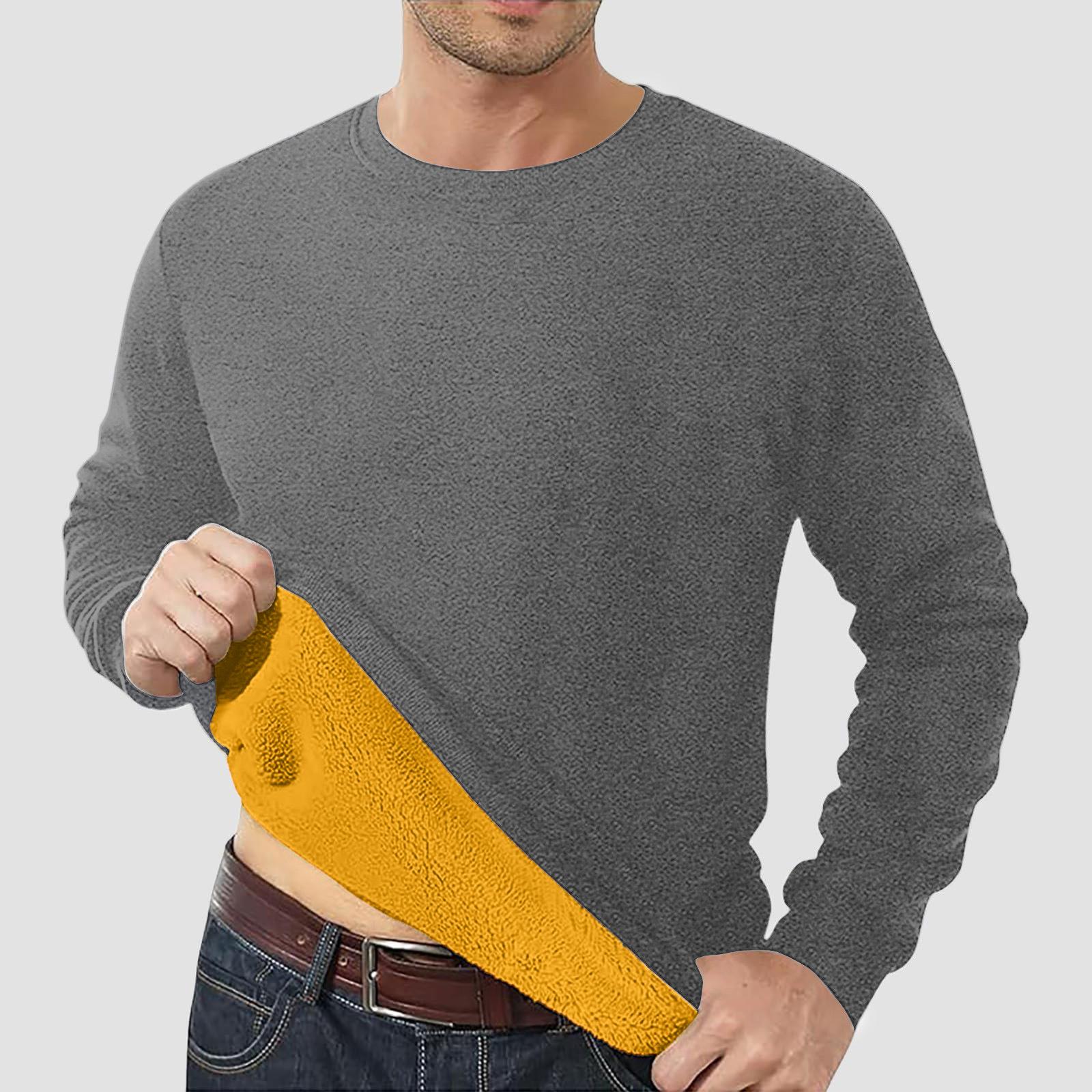 Men s Lined Sweatshirts Premium Heavy-weight Fleece Pullover Thick Thermal Sweatshirts M