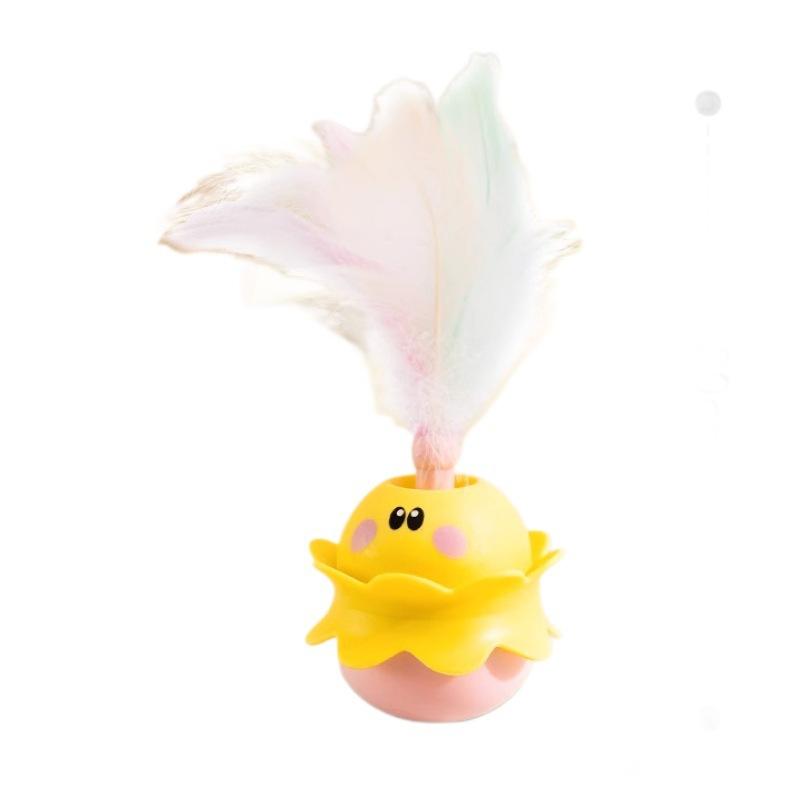 Cat Toy Rotating Puppet with Feather To Entertain Cats. Self-amusement Device for Cats. Electric Cat Toy That Can Emit Light.