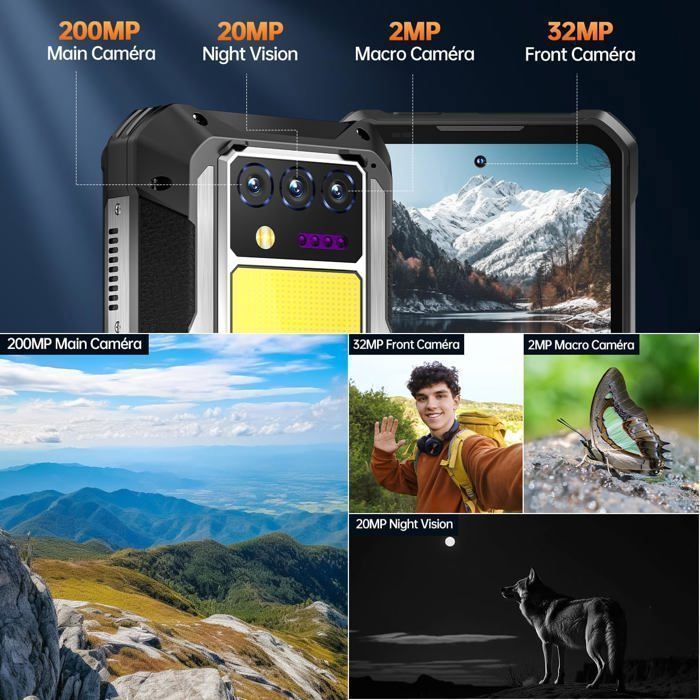 Smartphone Rugerizado 5G OUKITEL WP100 Titan 48GB+512GB 6.8″ 33000mAh 200MP Smartphone Irrompible con Proyector 100lúm Dural SIM/NFC