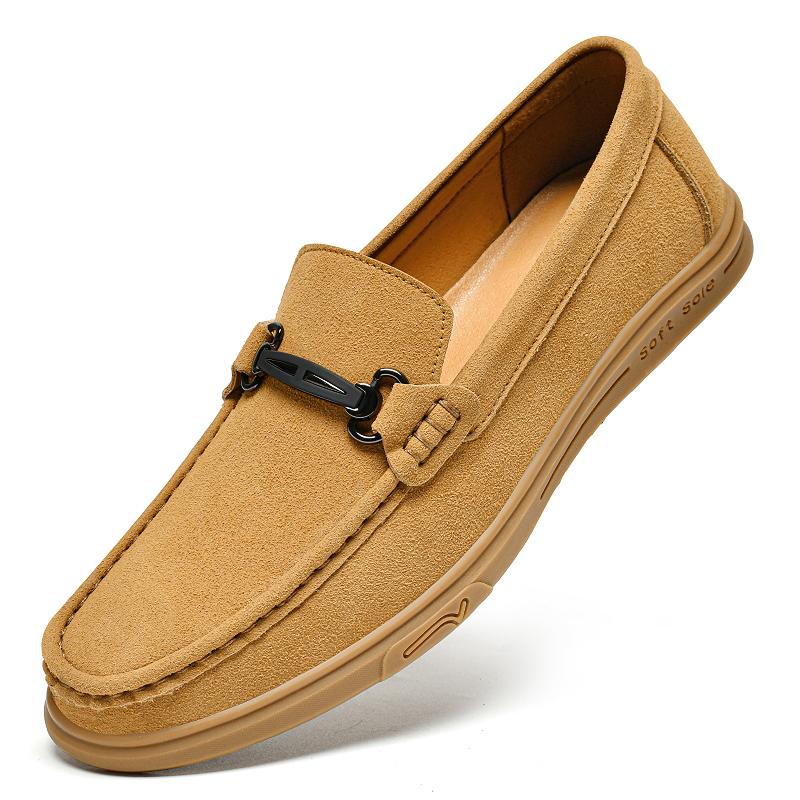 Fashion Spring Cow Suede Loafers Men's Metal Buckle Designer Casual Shoes Fashionable Soft Sole Comfortable Outdoor Adult Driving Shoes