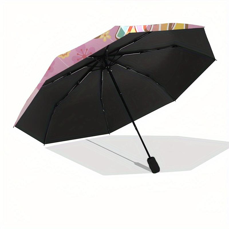 Bunnies, Flowers Automatic Open/Close Umbrella-Cute Umbrella with Cute Design, Portable 3-Fold Compact Umbrella for Men & Women, Halloween C