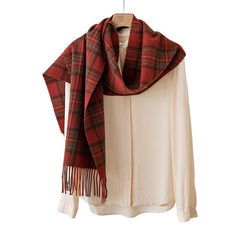 Wool Scarf Women's Autumn and Winter New Korean Style Plaid Shawl Long Cold-proof Warm Tassel Scarf