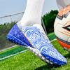 Botas de Fútbol Azul y Blanco para Hombre/Mujer Suela Blanda de Goma Clavo Corto Césped Artificial Zapatos de Fútbol Juvenil