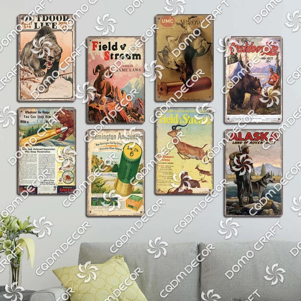 Hunting Metal Tin Signs, Ranger Shotgun Shells Vintage Poster, Retro Duck Elk Bear Metal Plaque, Club Farmhouse Home Wall Decor