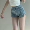 High Waist Light Blue Denim Shorts for Women - Trendy Slim Fit Elastic Hot Pants