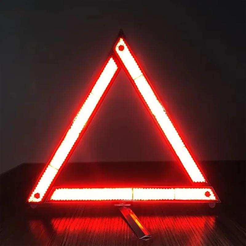Car Triangle Red Reflective Tripod Foldable Frame Road Safety Hazard Stop Sign Car Accessories for Auto Emergency Breakdown